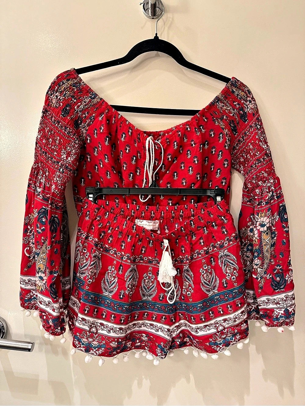 Band of Gypsies Printed 2-Piece Set Crop Top and Shorts Red, Blue, and White S